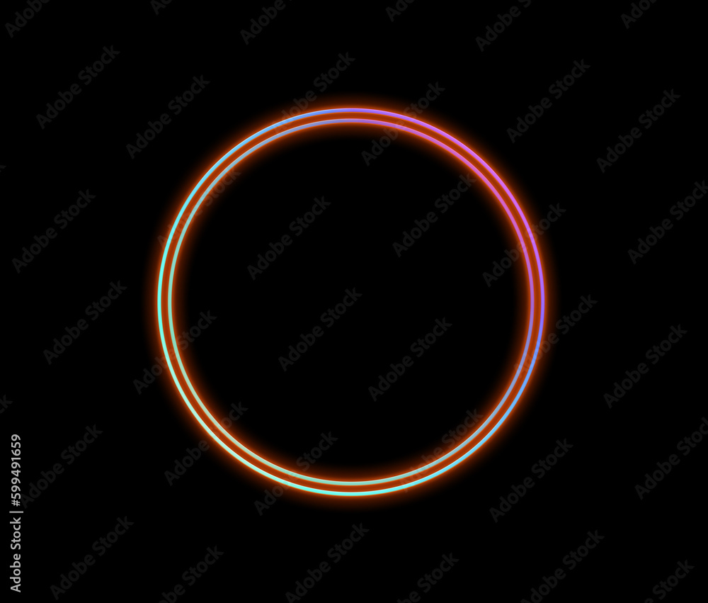 Poster abstract circle of colorful glowing neon lighting on dark background with copy space. illustration f