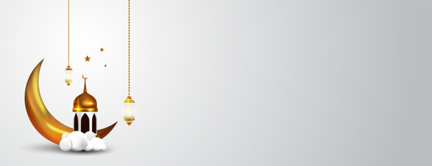banner design with islamic decoration for islamic new year, ramadan kareem, eid mubarak, al-adha, al-fitr, etc.