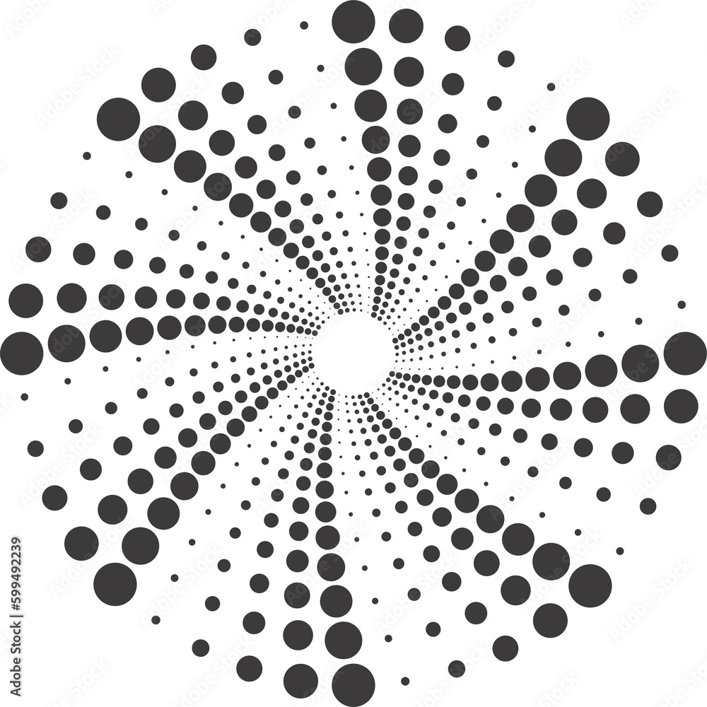 Poster dotted circle pattern. abstract half tone graphic. circular textured round spiral frame. swirl geome