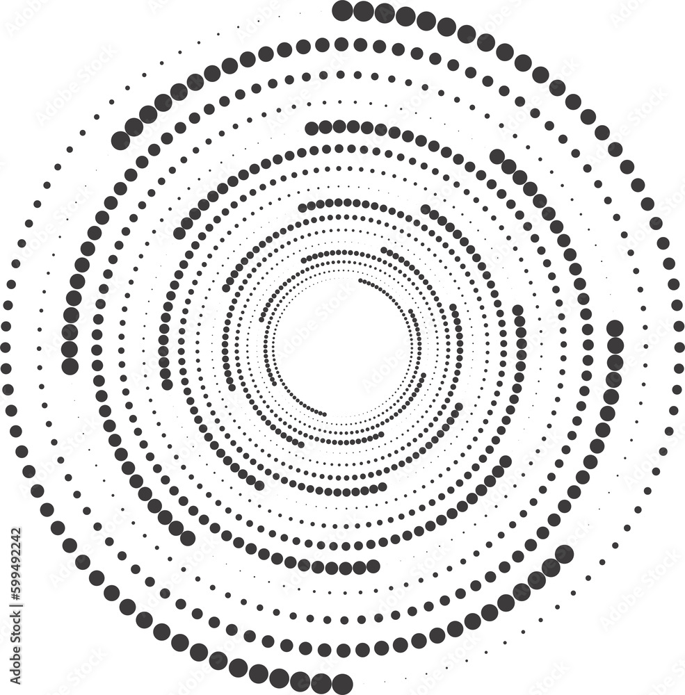 Poster dotted circle pattern. abstract half tone graphic. circular textured round spiral frame. swirl geome