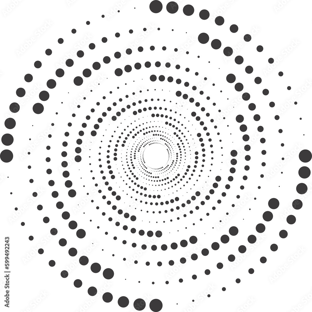 Poster dotted circle pattern. abstract half tone graphic. circular textured round spiral frame. swirl geome