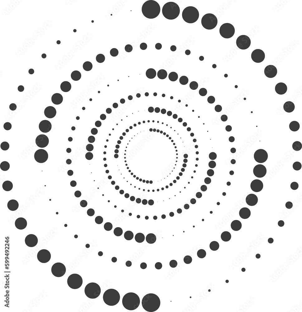 Poster dotted circle pattern. abstract half tone graphic. circular textured round spiral frame. swirl geome