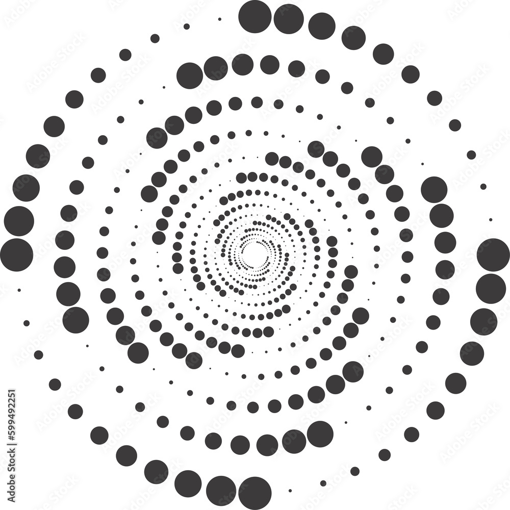 Poster dotted circle pattern. abstract half tone graphic. circular textured round spiral frame. swirl geome