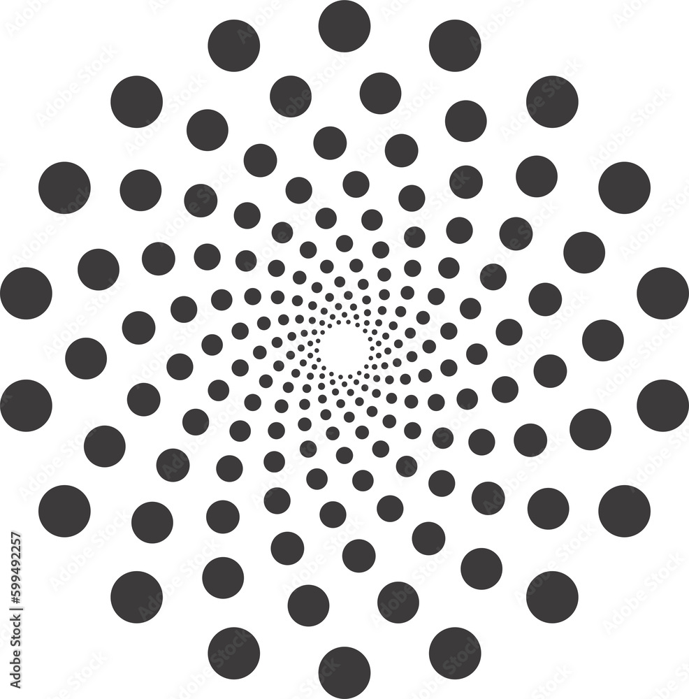 Poster dotted circle pattern. abstract half tone graphic. circular textured round spiral frame. swirl geome