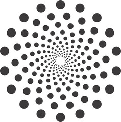 Dotted circle pattern. Abstract half tone graphic. Circular textured round spiral frame. Swirl geometric ring with gradation.