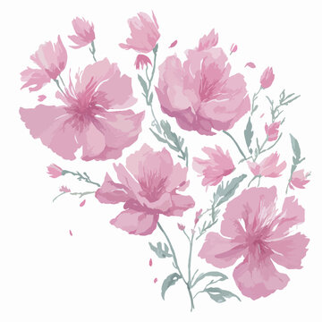 Watercolor light pink flowers bunch for greeting card 