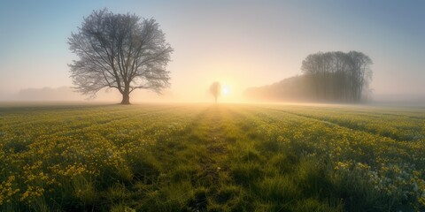 Obraz premium der Sonnenaufgang über den Felder, Morgenfrost, Tau, Sonnenlicht
