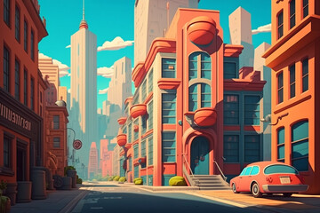 Naklejka premium Illustration Urban Landscapes in Cartoon Style