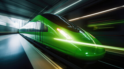 Fototapeta premium Modern high-speed train in motion. Generative AI