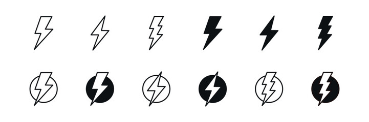 set of lightning icon collection thunderbolt flash thunder strike illustration simple electric speed power symbol