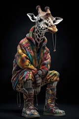 Giraffe Hip-Hop: Anthropomorphic Giraffe Rocking 1980s Streetwear and Sneakers 2. Generative AI