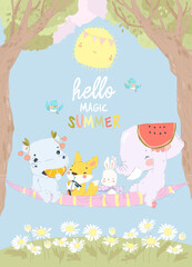 Cute Cartoon Animals enjoying Summer in Big Hammock