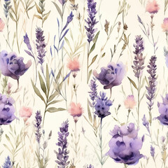 Fototapeta premium Floral seamless pattern of white anemone flowers. AI generated watercolor illustration digital art. Fabric print, decoration, wall art, printable. AI generated Image on the white background.