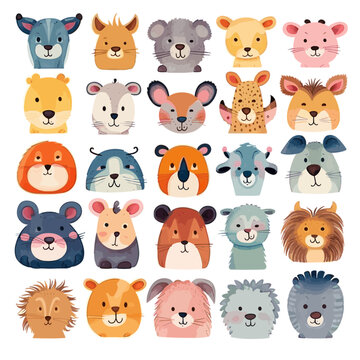 big animal set 4, cute faces, hand-drawn characters