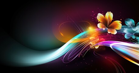 abstract background banner, gradient color with bokeh glitter glow light, flora flower light trail, Generative Ai

