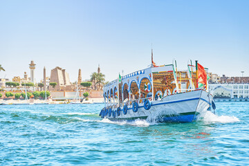 Trip boat on Nile river in Luxor Egypt - obrazy, fototapety, plakaty