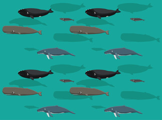 Whale Sperm Right Pygmy Humpback Cute Cartoon Poses Seamless Wallpaper Background