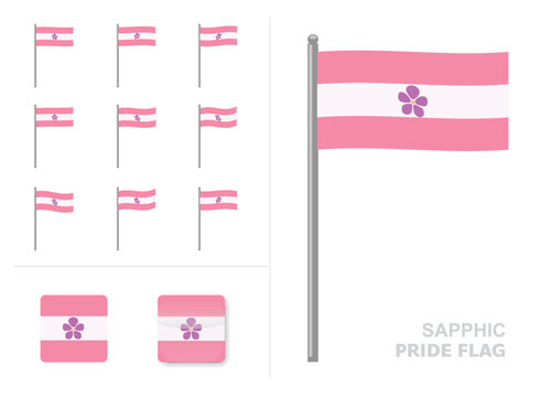 Sapphic Pride Flag Waving Animation App Icon Vector