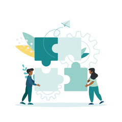 Business concept. Team metaphor. People connecting puzzle pieces. Vector illustration flat design style. Symbol of teamwork, cooperation, partnership vector.
