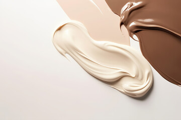 Liquid foundation strokes on light color background, Makeup creamy texture, Skin tone cosmetic...