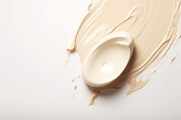 Liquid foundation strokes on light color background, Makeup creamy texture, Skin tone cosmetic...