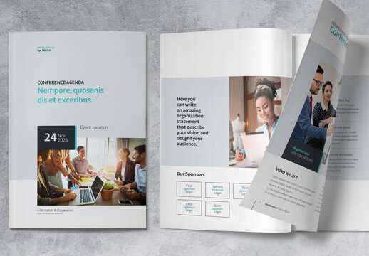 Business Conference Brochure with Blue Accents