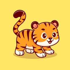 Cute Tiger Playing Cartoon Vector Icon Illustration. Animal Nature Icon Concept Isolated Premium Vector. Flat Cartoon Style