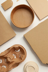 Disposable blank tableware for food delivery on white background