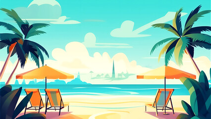 Fototapeta na wymiar Summer vacation. Tropical beach coast. Summer concept. post processed AI generated image