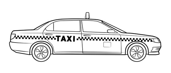 Taxi car - black and white vector stock illustration.