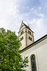 Meersburg, Katholische Kirche, Oberstadt, Altstadt, Altstadthäuser, Bodensee, Baden-Württemberg, Sommer, Deutschland