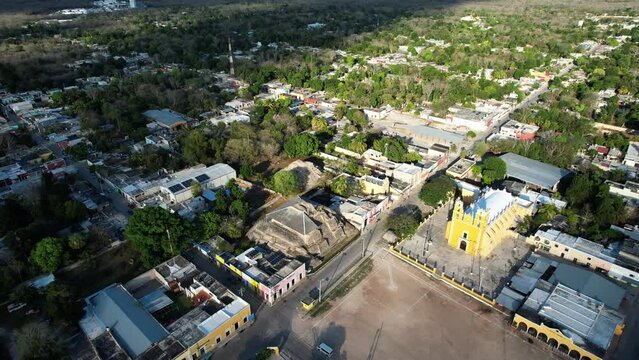 orbital shot of mayans ruins at acanceh village in yucatan mexico