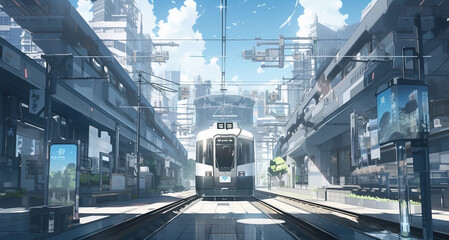 Obraz premium Anime style railway station,created with Generative AI tecnology.
