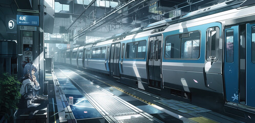 Obraz premium Futurism High Speed Rail Station,created with Generative AI tecnology.