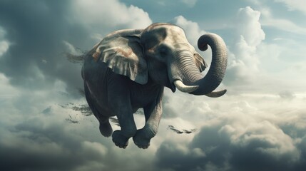 空を飛ぶ象：AI作品
