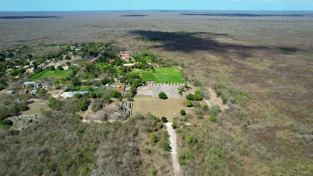 aerial view of mayan ruins at Ake yucatan mexico