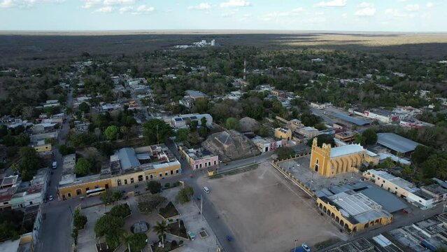 orbital shot of canceh town in yucatan during sunny day