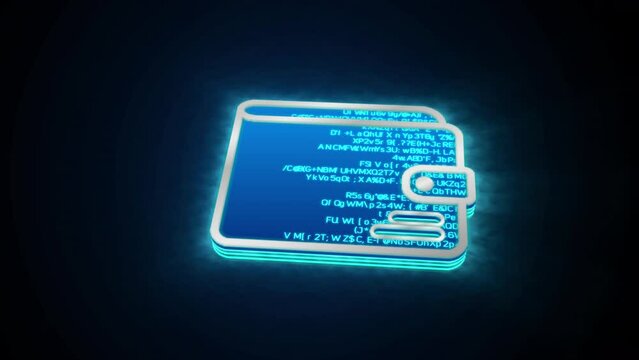 3D blue digital wallet or e-wallet glowing shining with blue binary code encryption data, Privacy security protection network encode decode online access concept