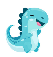 Happy cute little blue dinosaur vector art