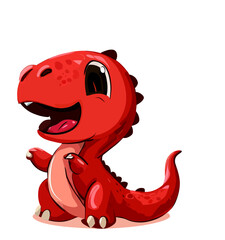 Happy cute little red dinosaur vector art