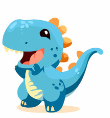 Happy cute little blue dinosaur vector art