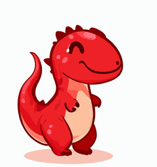Happy cute little red dinosaur vector art