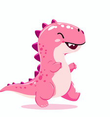 Happy cute little pink dinosaur vector art