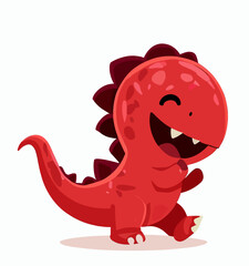 Happy cute little red dinosaur vector art
