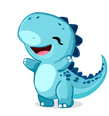 Happy cute little blue dinosaur vector art