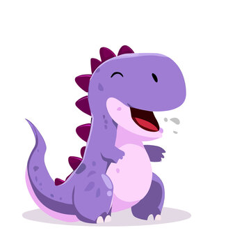 Happy cute little purple dinosaur vector art