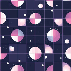 A Vibrant Pattern: Luminous Spheres and Circles in Shades of Pink and Navy