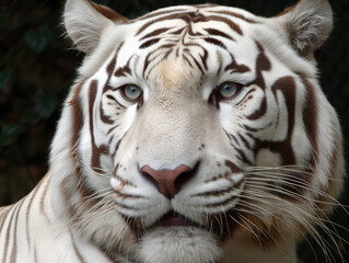 Plakat White bengal tiger's portrait (macrophotography). Generative AI