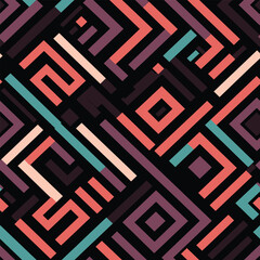 Linear Abstraction: A Pastel Pattern of Geometric Shapes on a Black Striped Background