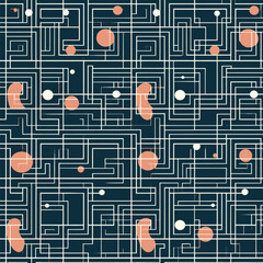 Celestial Geometry: A Seamless Pattern of Simplified Shapes and Space Dots